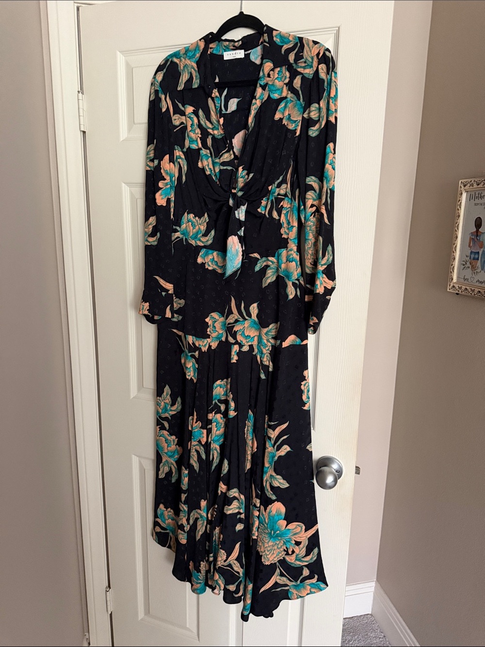 Sandro Black Maxi Dress with Teal & Peach Floral